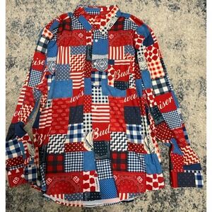 Men's 2XL Budweiser Button Down RESVLTS Bud-Dana‎ Red White Blue